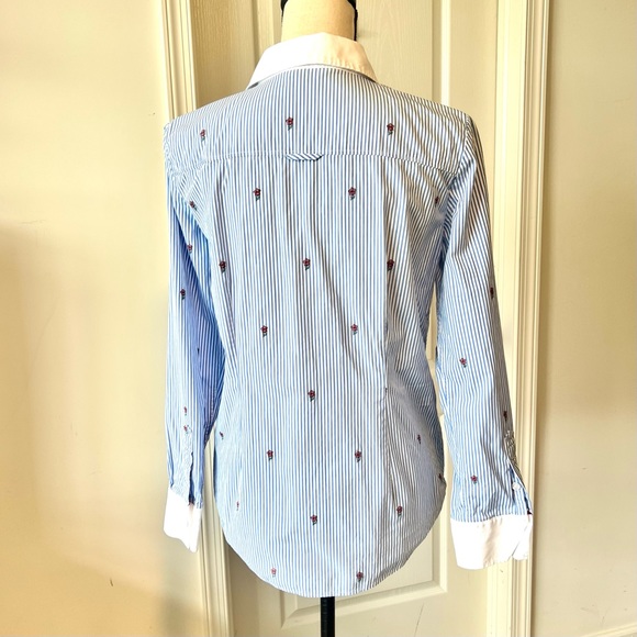 BROOKS BROTHERS Red Fleece Rose Embroidered Striped Button Down Shirt—SZ. 4 - Picture 6 of 14